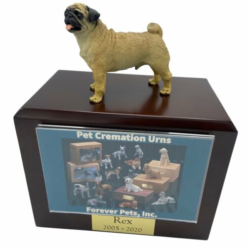 Tan pug dog photo holder memorial cremation urn