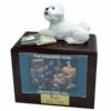 White Bichon Frise dog photo holder memorial cremation urn