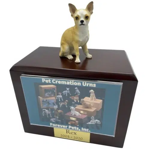 White/Tan Chihuahua dog photo holder memorial cremation urn