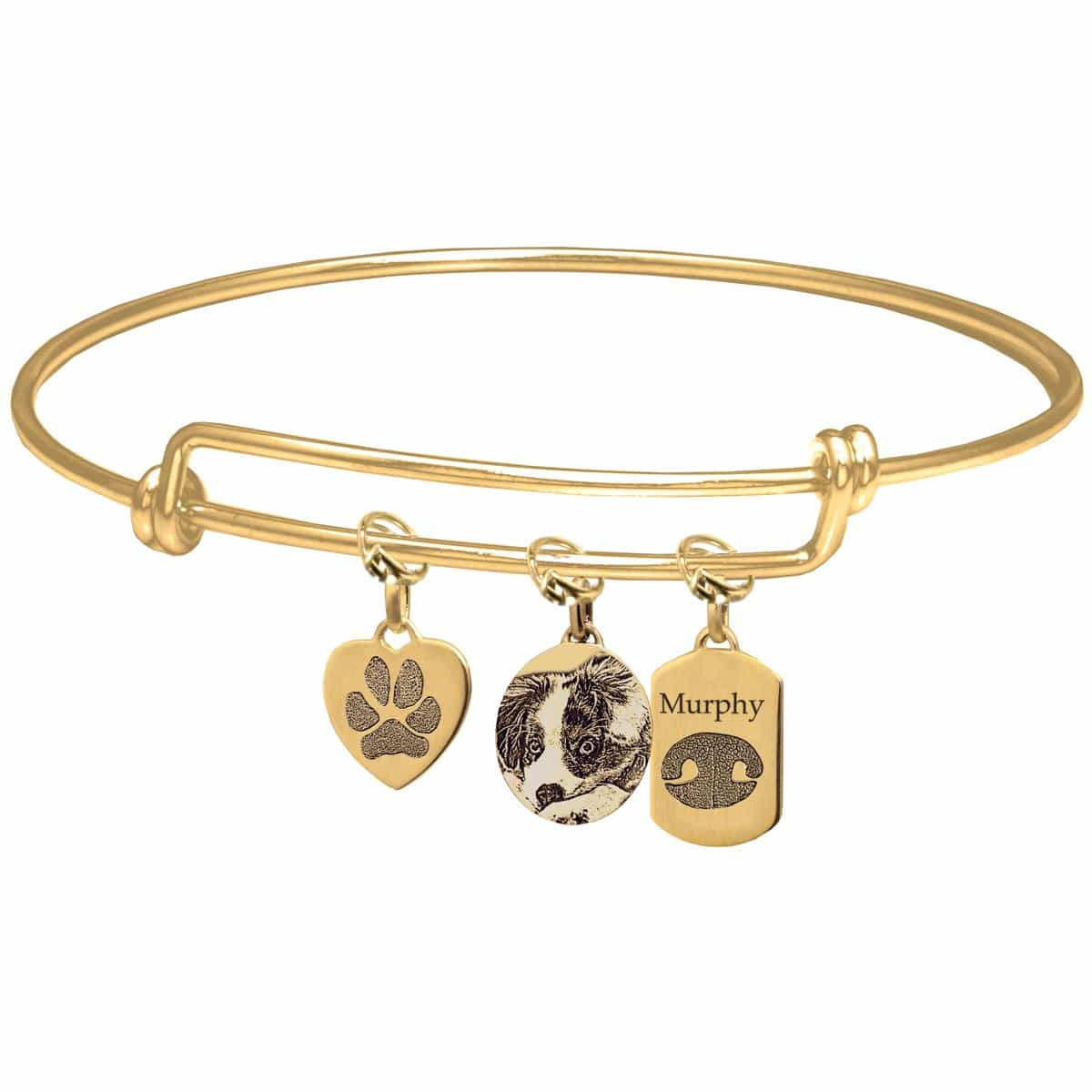 3539 bangle bracelet pet cremation jewelry with paw print charms gold