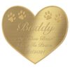 Engraved acrylic memorial urn plate, brass finish, heart shape, gold text, script font