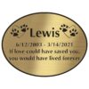 Engraved acrylic memorial urn plate, brass finish, oval shape, block font