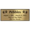 Engraved acrylic memorial urn plate, brass finish, rectangular shape, block font