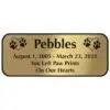 Engraved acrylic memorial urn plate, brass finish, rectangular shape, rounded corners, block font