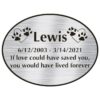 Engraved acrylic memorial urn plate, silver finish, oval shape, block font