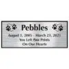 Engraved acrylic memorial urn plate, silver finish, rectangular shape, block font