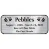 Engraved acrylic memorial urn plate, silver finish, rectangular shape, rounded corners, block font