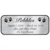 Engraved acrylic memorial urn plate, silver finish, rectangular shape, rounded corners, script font