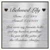 Engraved acrylic memorial urn plate, silver finish, square shape, script font