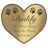 Engraved acrylic memorial urn plate, brass finish, heart shape, script font