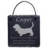 Engraved silhouette memorial slate plaque, Basset Hound 2, cord