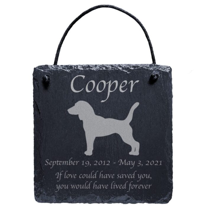 Engraved silhouette memorial slate plaque, Beagle 2, cord