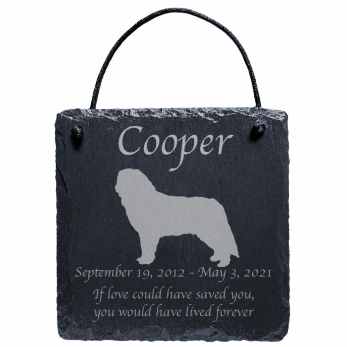 Engraved silhouette memorial slate plaque, Bernese Mountain Dog 1, cord