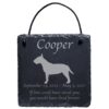 Engraved silhouette memorial slate plaque, cord, Bull Terrier 1