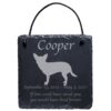 Engraved silhouette memorial slate plaque, cord, Chihuahua 1