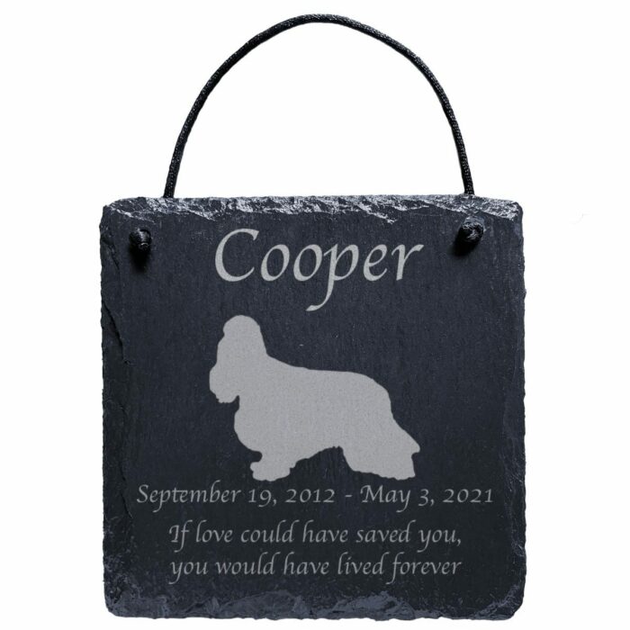 Engraved silhouette memorial slate plaque, cord, Cocker Spaniel 3