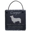 Engraved silhouette memorial slate plaque, cord, Corgi 1