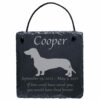 Engraved silhouette memorial slate plaque, cord, Dachshund 1