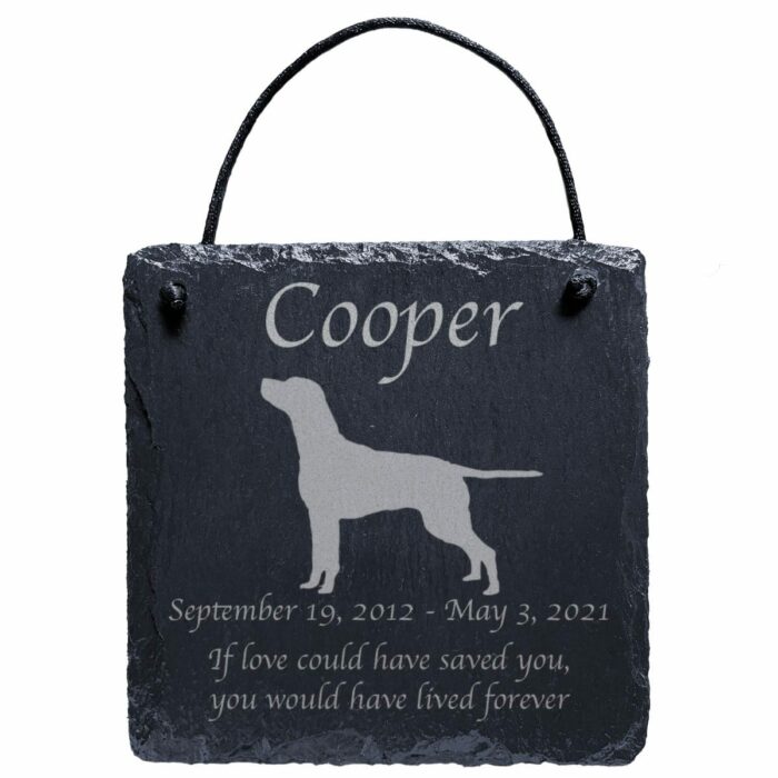 Engraved silhouette memorial slate plaque, cord, Dalmatian 1