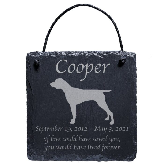 Engraved silhouette memorial slate plaque, cord, German Shorthaired Pointer 1