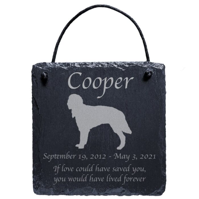 Engraved silhouette memorial slate plaque, cord, Irish Setter 1