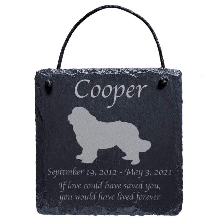 Engraved silhouette memorial slate plaque, cord, Newfoundland 1