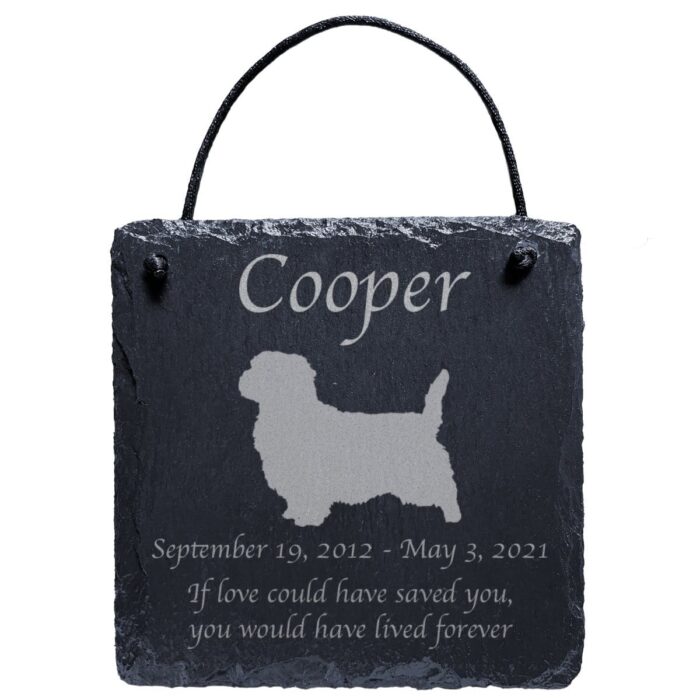 Engraved silhouette memorial slate plaque, cord, Norfolk Terrier 1