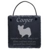 Engraved silhouette memorial slate plaque, cord, Papillon 1