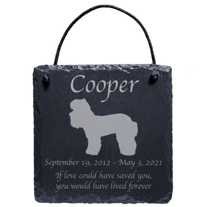 Engraved silhouette memorial slate plaque, cord, Poodle 1