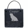 Engraved silhouette memorial slate plaque, cord, Puggle 1