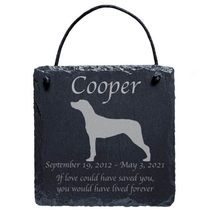 Engraved silhouette memorial slate plaque, cord, Rhodesian Ridgeback 1