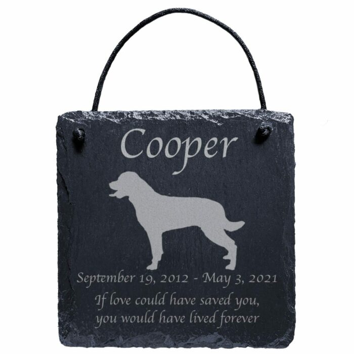 Engraved silhouette memorial slate plaque, cord, Rottweiler 1