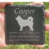 Engraved silhouette memorial slate plaque, grass, Alaskan Malamute 2