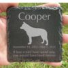 Engraved silhouette memorial slate plaque, Australian Cattle Dog 1, grass