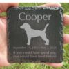 Engraved silhouette memorial slate plaque, Beagle 1, grass