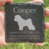 Engraved silhouette memorial slate plaque, grass, Bichon Frise