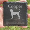 Engraved silhouette memorial slate plaque, grass, Bluetick Coonhound 1