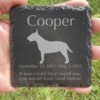 Engraved silhouette memorial slate plaque, grass, Bull Terrier 1