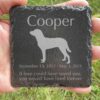 Engraved silhouette memorial slate plaque, grass, Chesapeake Bay Retriever