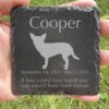 Engraved silhouette memorial slate plaque, grass, Chihuahua