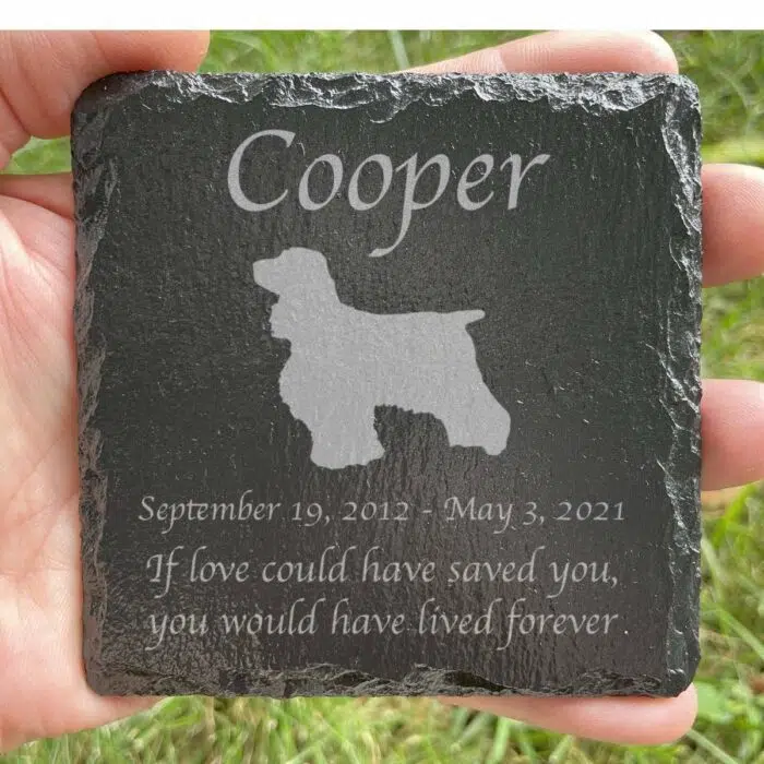 Engraved silhouette memorial slate plaque, Cocker Spaniel 1