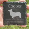 Engraved silhouette memorial slate plaque, grass, Corgi 1