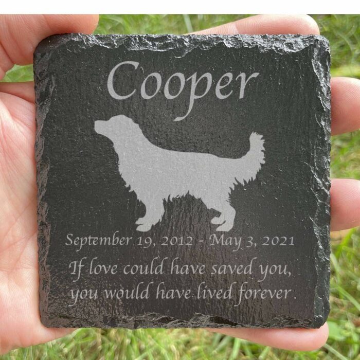 Engraved silhouette memorial slate plaque, Golden Retriever 1