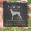 Engraved silhouette memorial slate plaque, grass, Greyhound 1