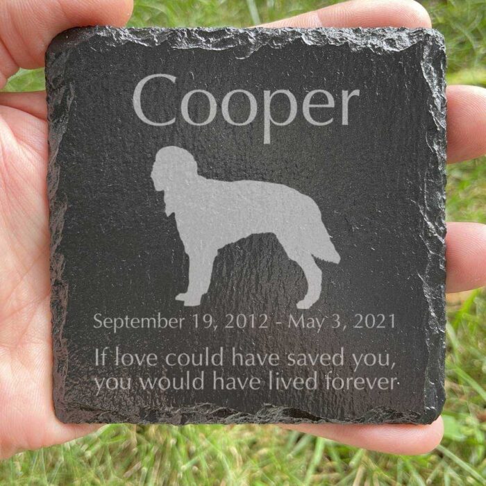 Engraved silhouette memorial slate plaque, grass, Irish Setter 1