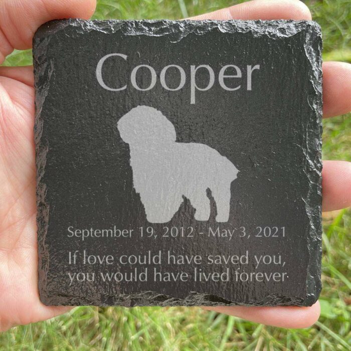 Engraved silhouette memorial slate plaque, grass, Maltese 1