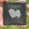 Engraved silhouette memorial slate plaque, grass, Pekingese 1