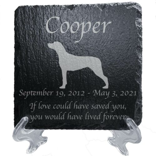 Engraved silhouette memorial slate plaque, stand, Rhodesian Ridgeback 1