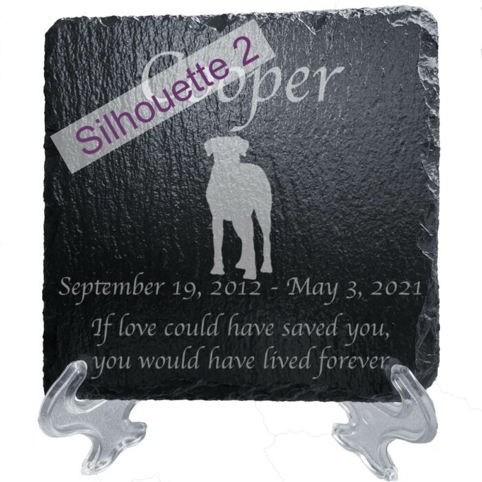 Engraved silhouette memorial slate plaque, stand, Rhodesian Ridgeback sill2