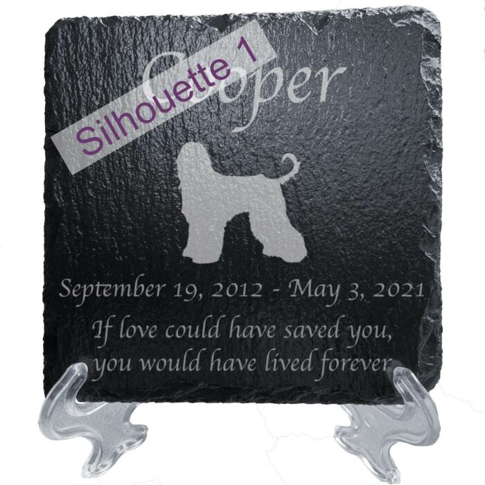 Engraved silhouette memorial slate plaque, stand, Afghan silhouette 1